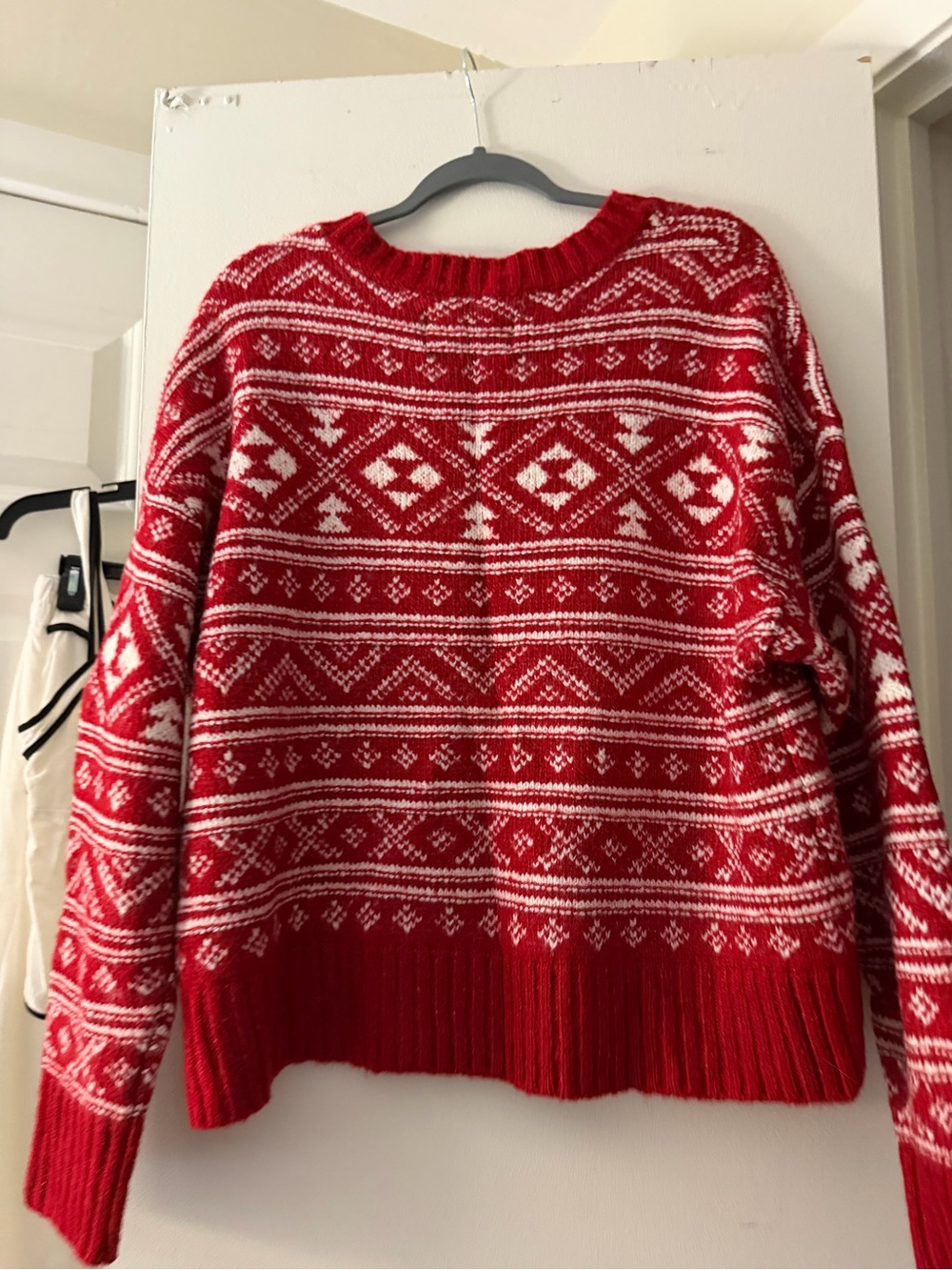 American Eagle Outfitters Red & White Fair Isle Crewneck Sweater